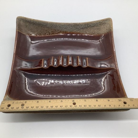 Royal Haegar Brown Earth Art Pottery Vintage Ashtray - Picture 9 of 11